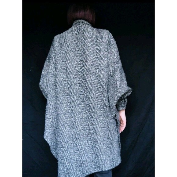 Vintage 80s Grey Black White Wool Swing Trapeze Coat Fox Fur Tail Trim Sz L OS - Picture 4 of 16